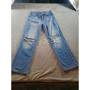 S.O.N.G. Jeans Juniors 5/27 Blue Straight Mid Rise 27x31 Distressed Cotton Denim